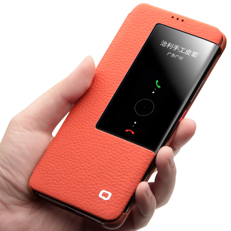 Orange QIALINO, Стильный флип-чехол из натуральной кожи для huawei mate 20 Pro, Ультратонкий чехол для телефона с Smart View для mate 20/mate 20X5G - Цвет: Orange