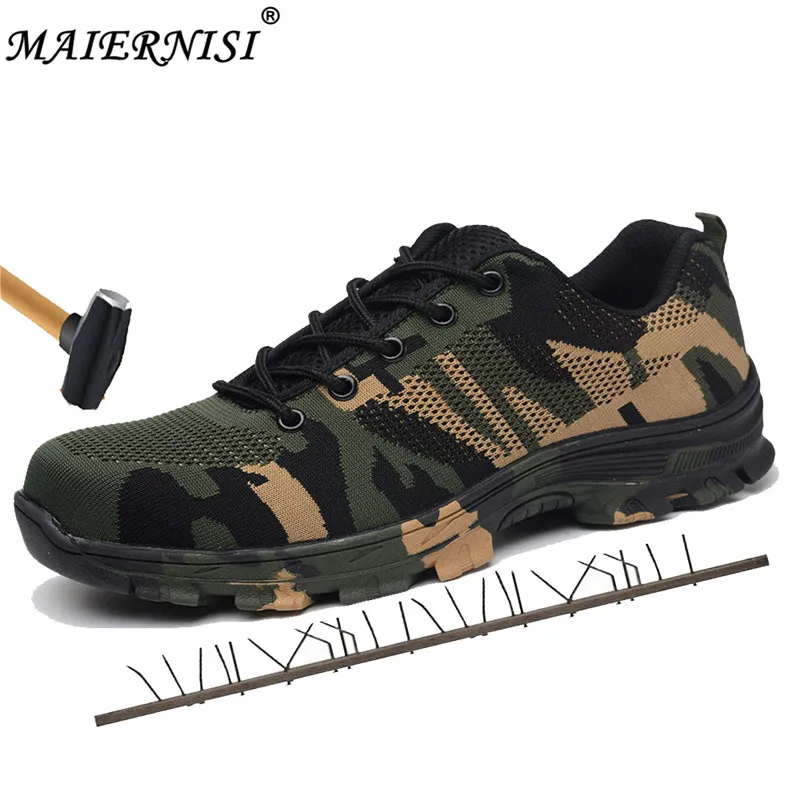 

New Men's Outdoor Breathable Mesh Steel Toe Safety Shoes Army Boots Men Camouflage Military Industrial Work Shoes Puncture Proof