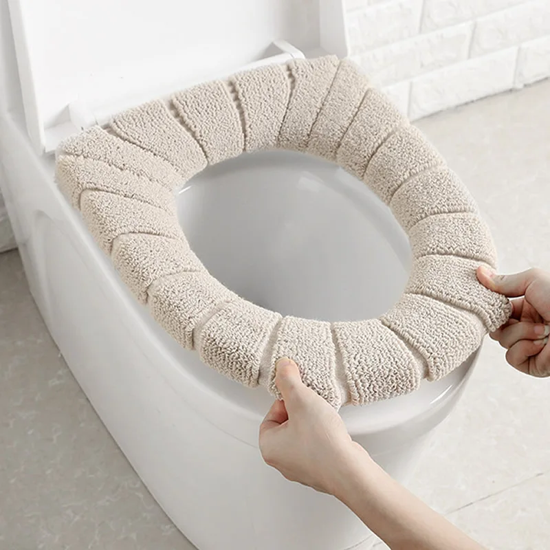 1pcs O Shape Toilet Cushion Toilet Mat Thick Knitted Pumpkin Pattern
