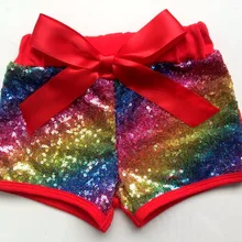 Радужные шорты для маленьких девочек с розовыми пайетками, наряд для дня рождения русалки, праздничные шорты с блестками для малышей, блестящие штаны с блестками из розового золота