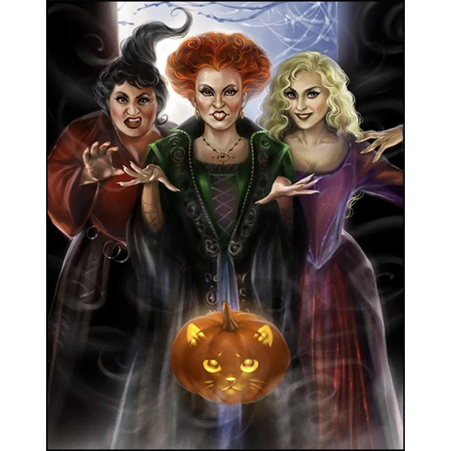 

5d DIY Diamond Painting Full Square / Round Drill Witch Pumpkin Picture Crystal Mosaic Halloween Decoration Diamond Embroidery