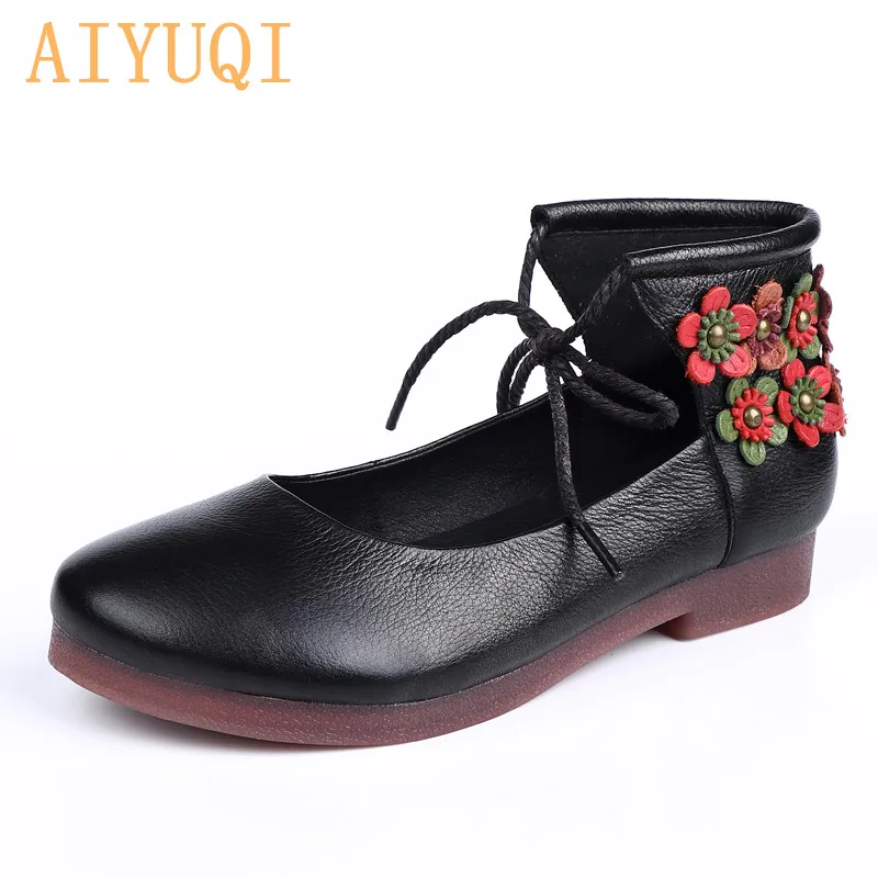 

AIYUQI Women shoes genuine leather 2019 spring new women shoes flat retro Flower ethnic style shoes for women Casual loafers