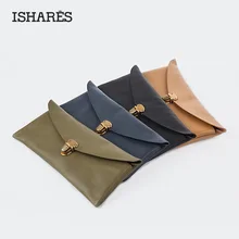 ISHARES Solid Genuine Leather Clamshell Envelope Bag Cow Leather Day Clutches Purse Retro Classic Women Fashion Wallet IS6100