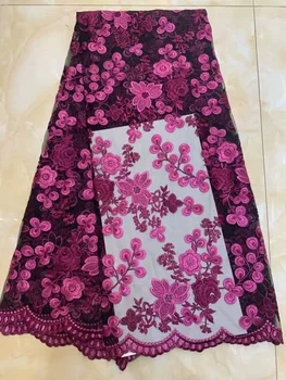 

2019 High Quality Mesh Embroidered Lace Fabric Pink Flower Guipure Tulle Net Lace For India Women Party Dress Design Swiss Voile