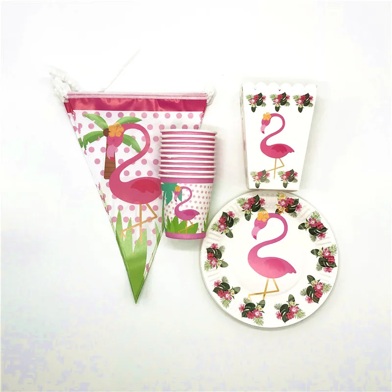 

40Pcs/Lot Flamingo Theme Design Boy Girl Favors Birthday Party Popcorn Box Family Party Wedding Cute Cup Plate Banner Supply