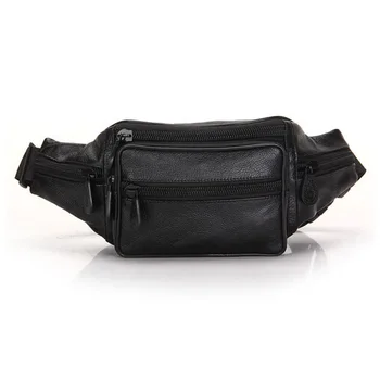 

Genuine Leather Black Business Waist Bag Men Waterproof Cow Leather Funny Pack Small Travel Waist Pack Men Phone Pouch Belt Bag