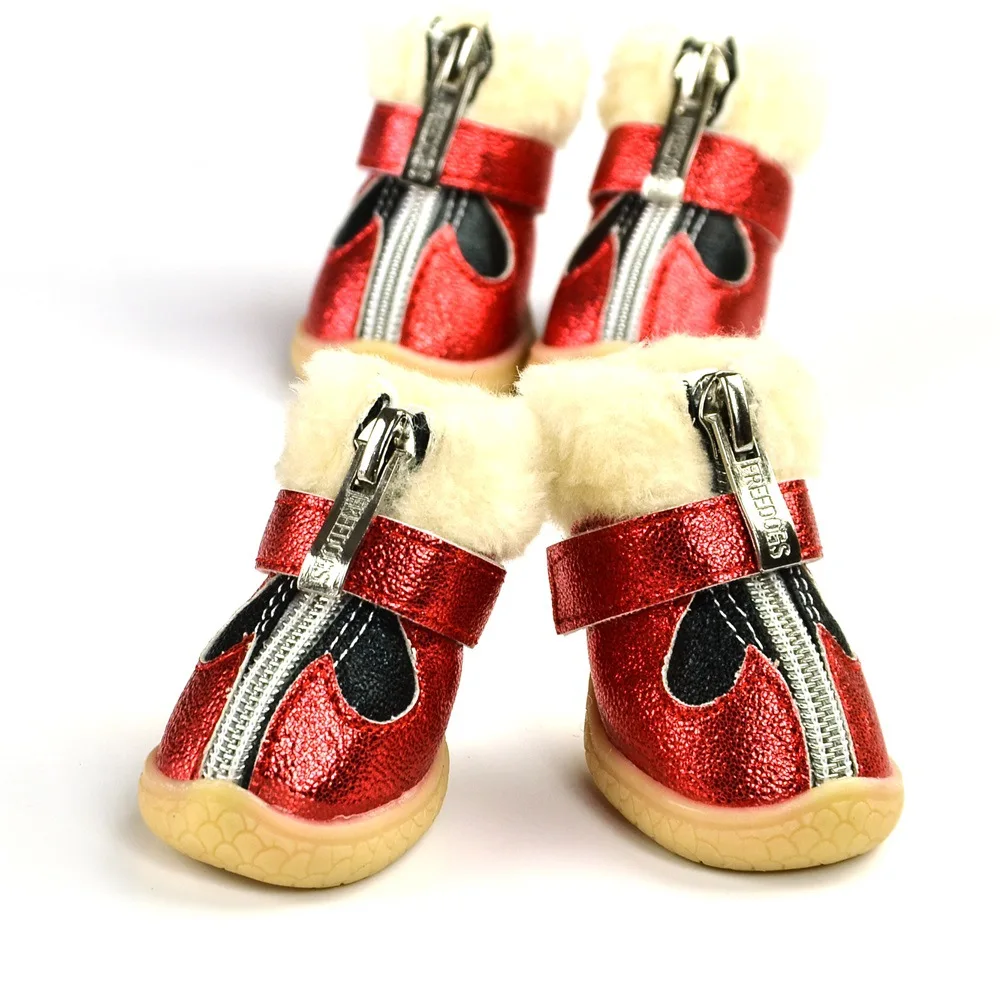 Осенне-зимние ботинки; Обувь для собак супер теплый 4 шт./компл. противоскользящие ленты Золотистые туфли продукт для домашних животных, чихуахуа, XS-XL теплые сапожки
