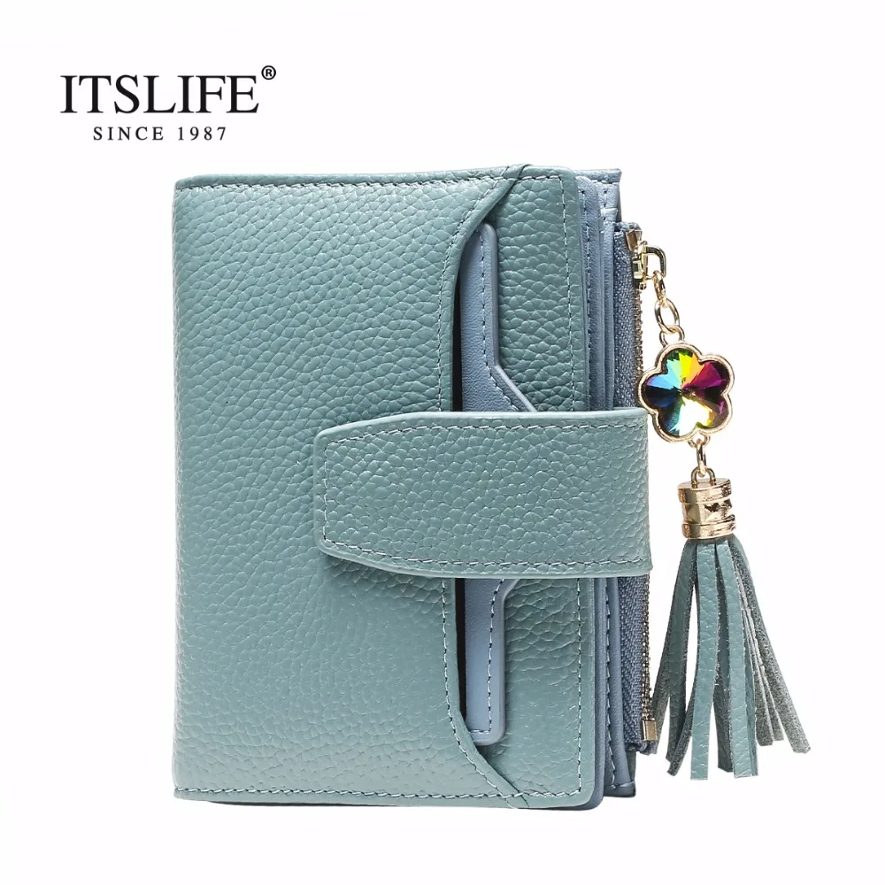New arrival women's genuine leather short wallet tassel zipper purse