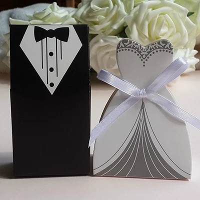 100pc/lot Elegant Candy Box For Wedding Sweet Bag Wedding Favors Gift For Guest Bride Groom Dresses Party Christmas Decoration