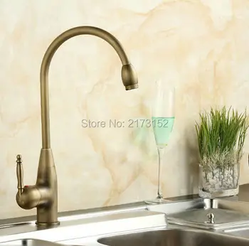 

Free Shipping Simple Antique Brass Rotatable Single Handle Kitchen Faucet Curved Swivel Brass Basin Sink Mixer Tap A-055
