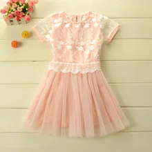 Лидер продаж, модное корейское кружевное платье для девочек, розовые и синие детские платья принцессы для девочек 2-6 лет