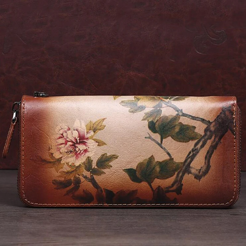

New retro Women Wallet First layer cowhide Luxury Long Clutch Handbag Multifunction Female Money Clips Card package hot Selling