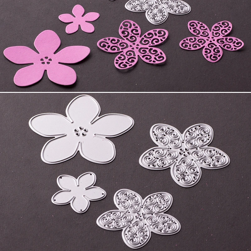 JX-LCLYL 4Pcs Metal Flower Shape Cutting Dies Stencils DIY Scrapbook Art Photo Album Gray
