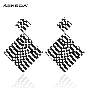 

AENSOA Vintage Plaid Acrylic Drop Earrings Fashion Jewelry Minimalist Geometric Korean Resin Statement Earrings For Women Girl