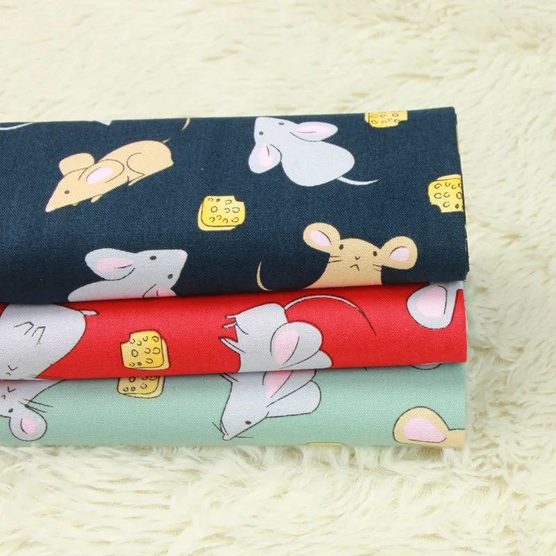 

half yard import cartoon gilt mouse print fabric, cotton linen retro cloth for handmade DIY patchwork bag D30