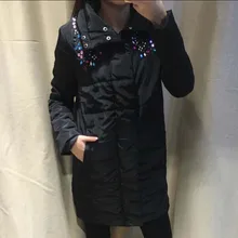 2016 Aautumn Winter New Women Down&Parkas Long Full Sleeve Spliced beading Coat Plus Size Warm Women Cotton Coats