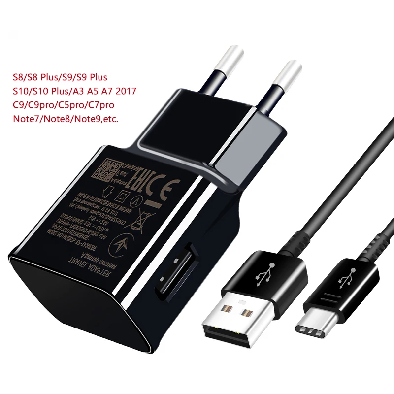 

USB Type C Cable for Samsung Galaxy S9+ Fast Charging Data Cable Huawei Mate 20 Pro Xiaomi Mi 8 USB Type-C P30 EU Plug Charger