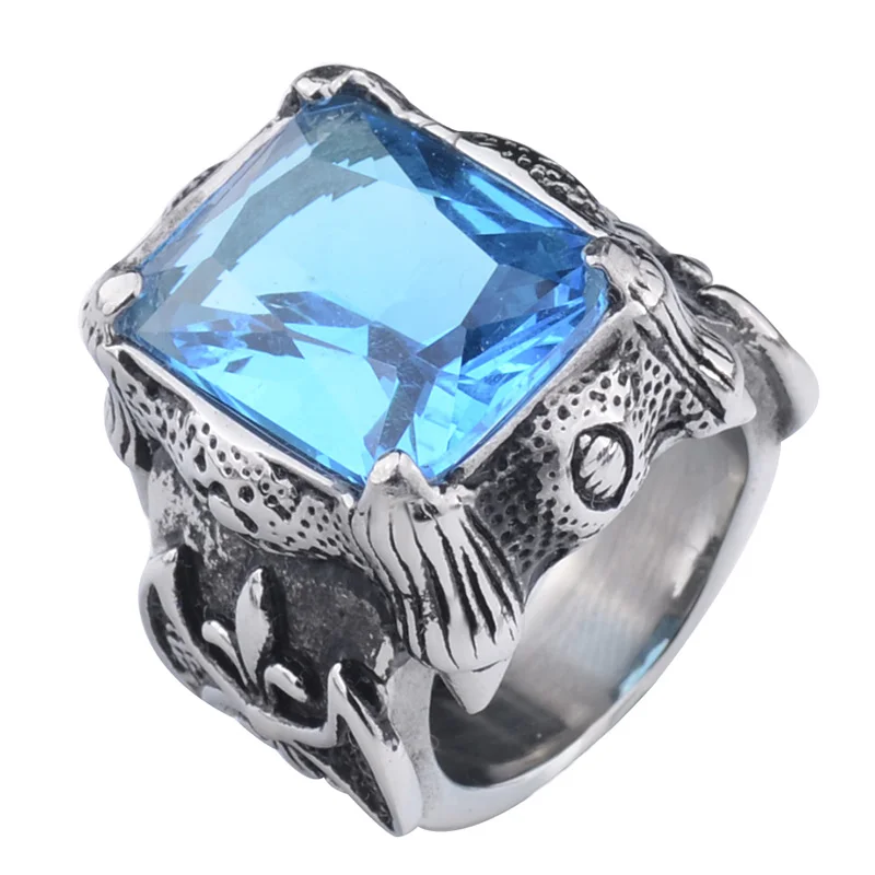 EdgLifU мужское кольцо золото/серебро+ черный Винтажное кольцо с когтями для женщин готическое кольцо из нержавеющей стали панк Байкер мужской подарок - Цвет основного камня: Light blue glass