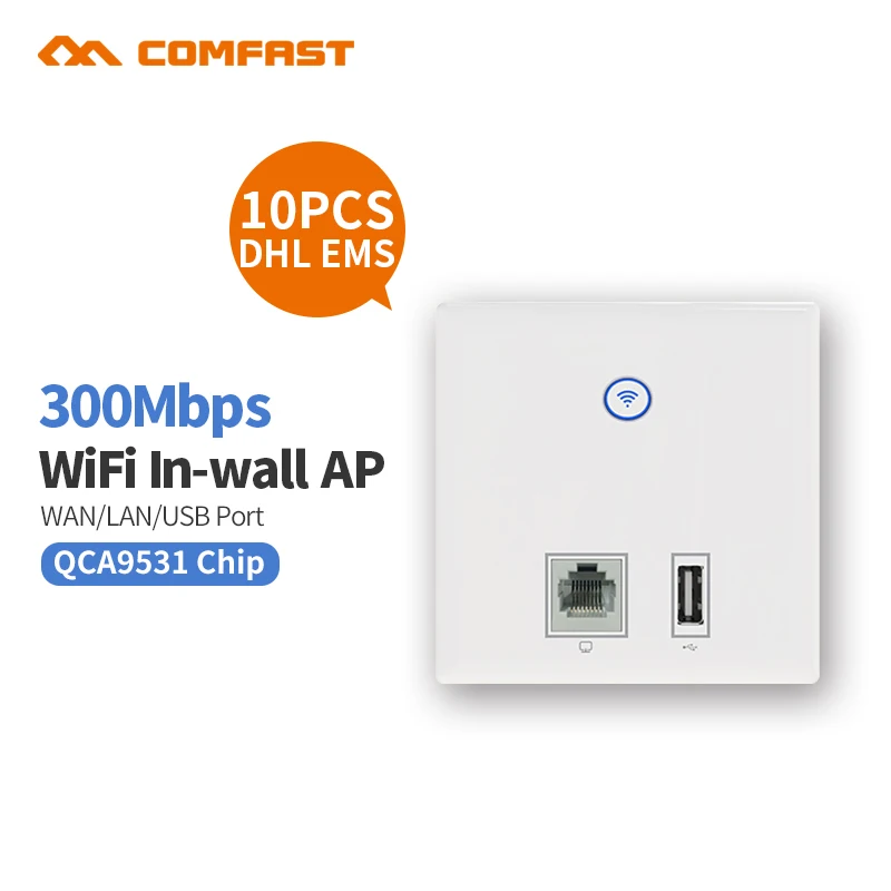 

10pcs COMFAST 300Mbs Wall Embedded AP Router 2.4Ghz Wireless WIFI Access Point USB + 1 RJ45 Lan +1 RJ45 WAN Port Hotel Wifi AP