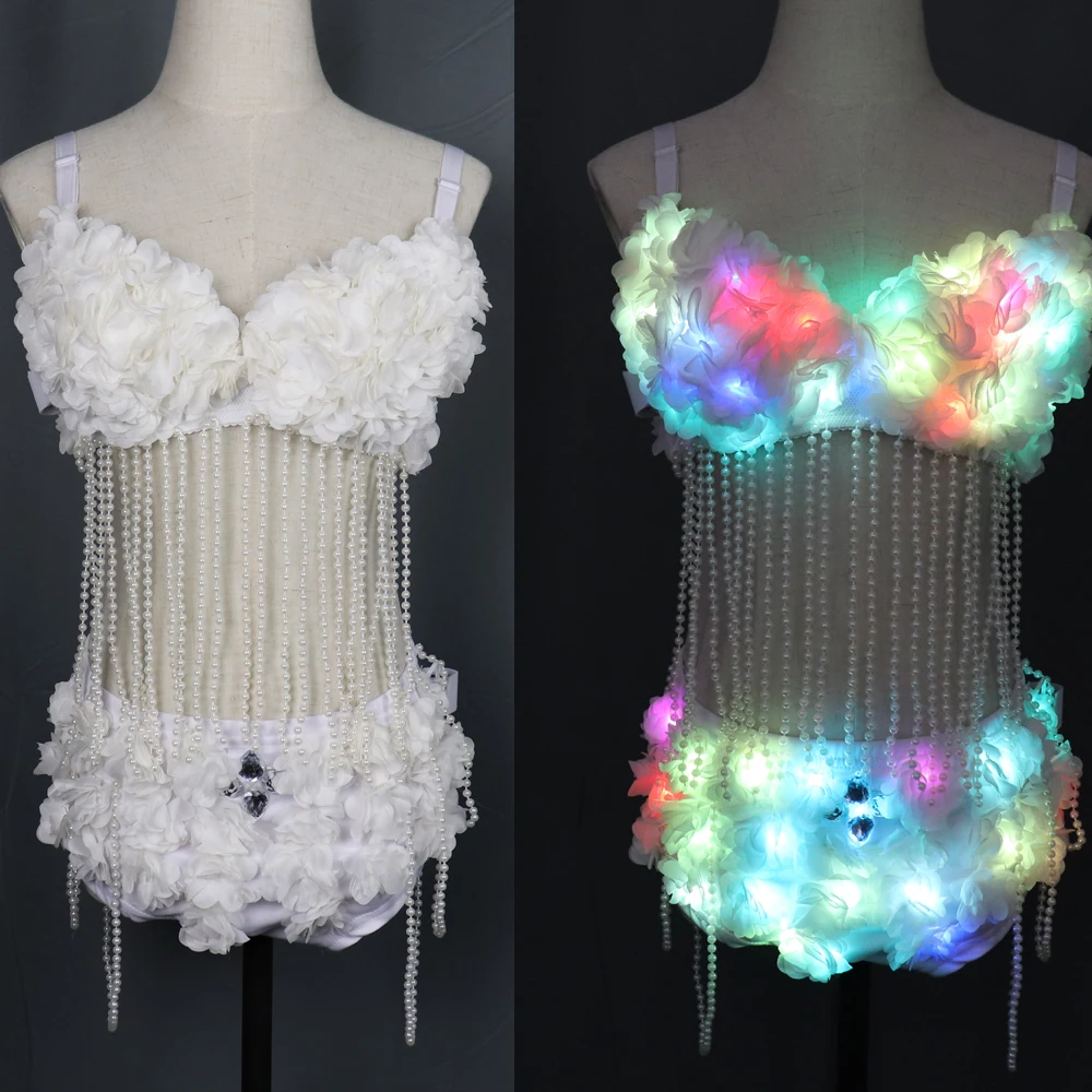  New Fashion Glowing Clothes LED Bra Lady Clothing Women Bra Shorts Alice shoulder Armor Suits Ballr