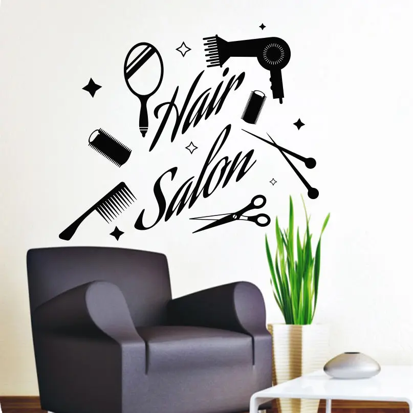 Wall Decals Scissors Comb Decal Beauty Hair Spa Salon Window Decor