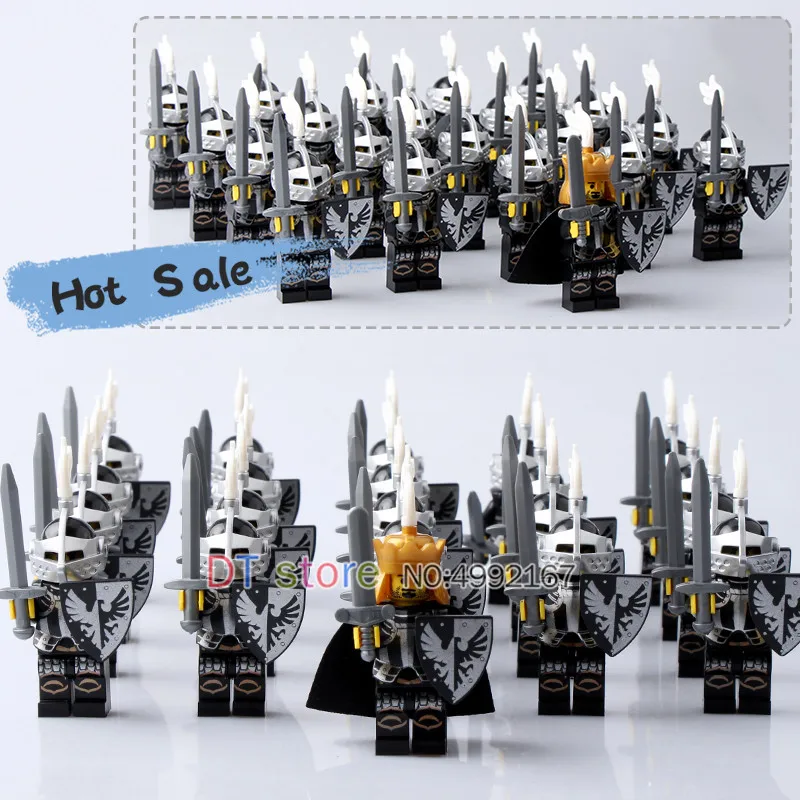 

21Pcs/Lot Medieval Castle Army Shadow Knight with weapons Action Minifiguresed Building blocks Legoed Toys For Kids 9808