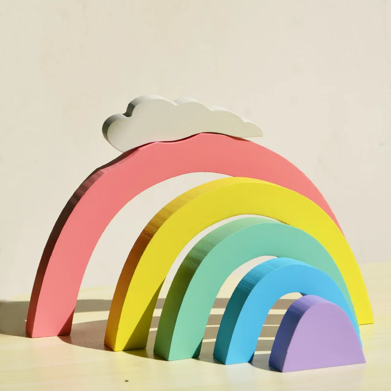 

D Ins Colour Sort Rainbow Wooden Rainbow building blocks Decoration Children 's Room Decorative Photography