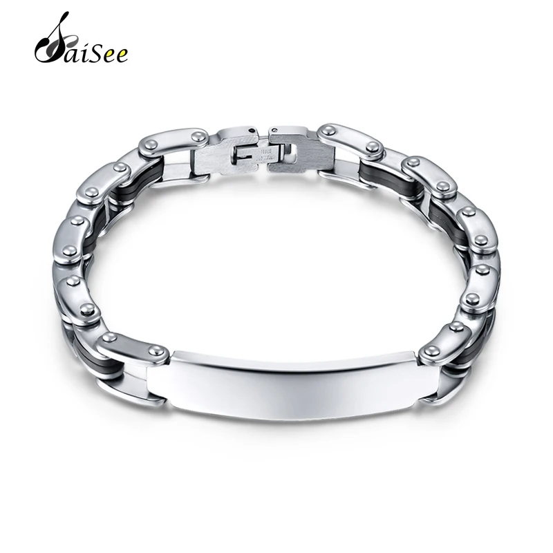 

SAISEE Silver Bracelet Stainless Steel Bracelet Men Cuff Wristband Motorcycle Chain Smart Bracelets Bangles For Men Jewelry