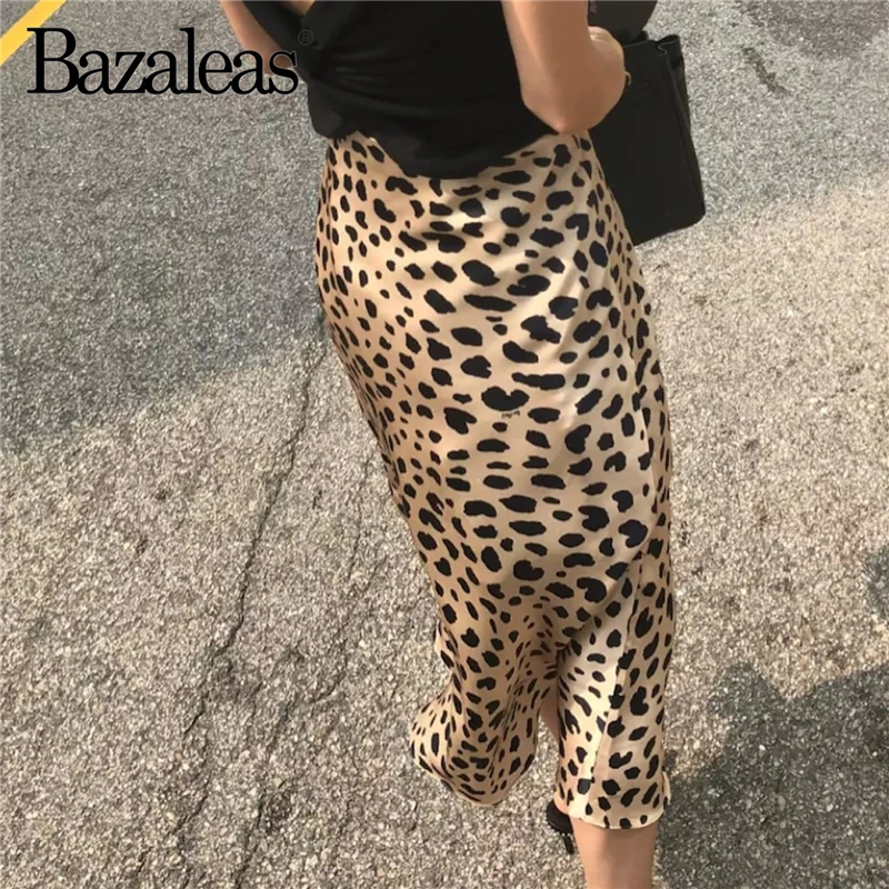 Bazaleas/ ; женская Юбка-миди с леопардовым принтом; винтажные женские юбки с высокой талией; пикантная тонкая юбка; повседневная