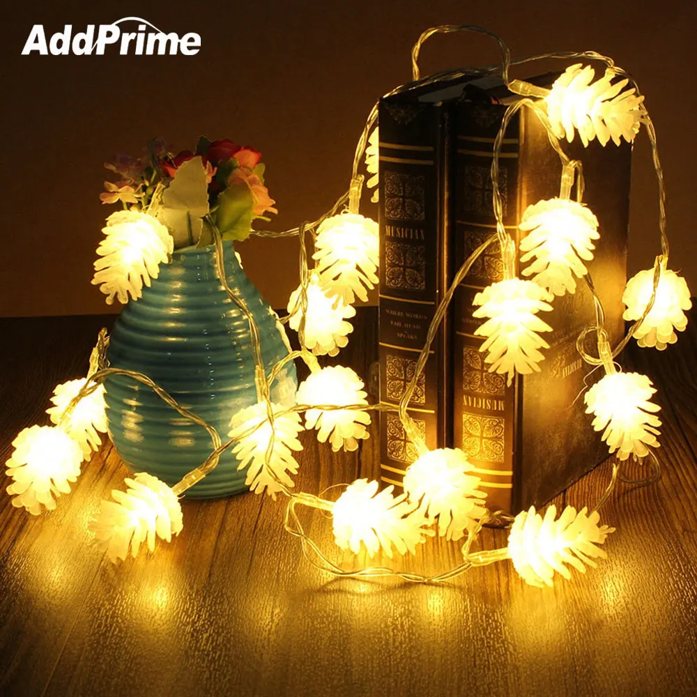 Battery Operated Garland Lights Pine Nuts LED Light String Indoor Lighting Xmas Tree Decor