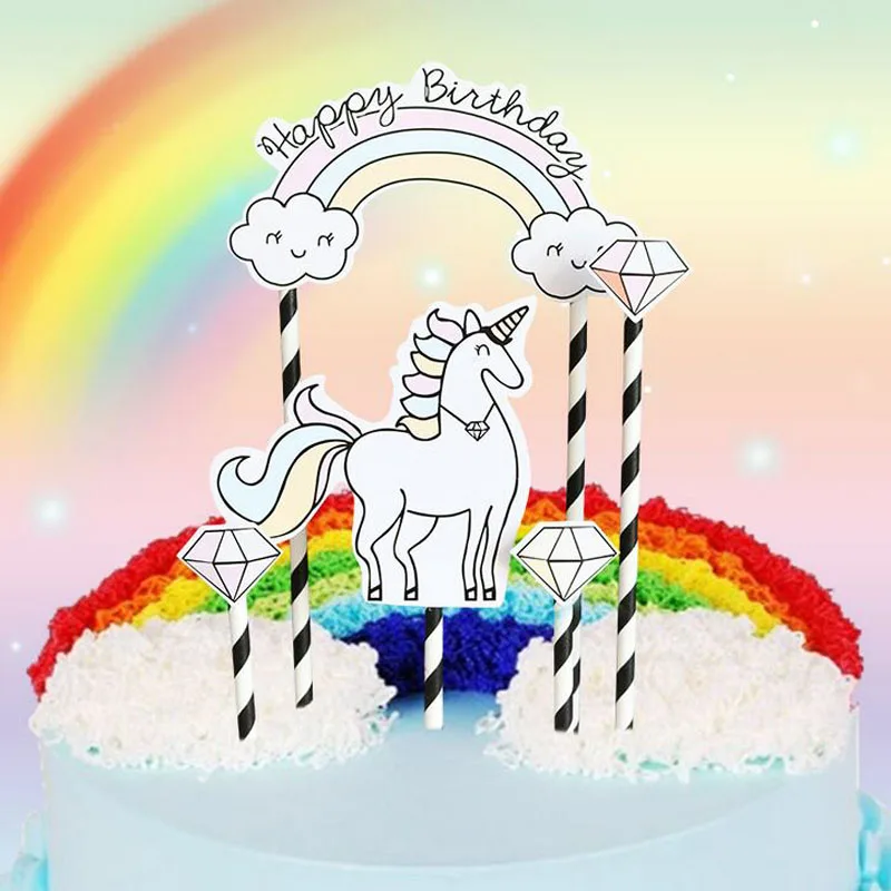 

5pcs/set funny Unicorn Birthday Cake Topper Baby Shower Birthday Party Decor Children Kids Christmas Party Cake Decor Supplies