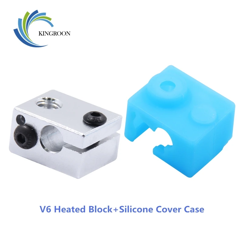 cheap KINGROON 3D Printer V6 Protective Silicone Sock Cover Case+V6 Heated Block Kit 3D Printer Parts E3D V6 Heating Block and Case