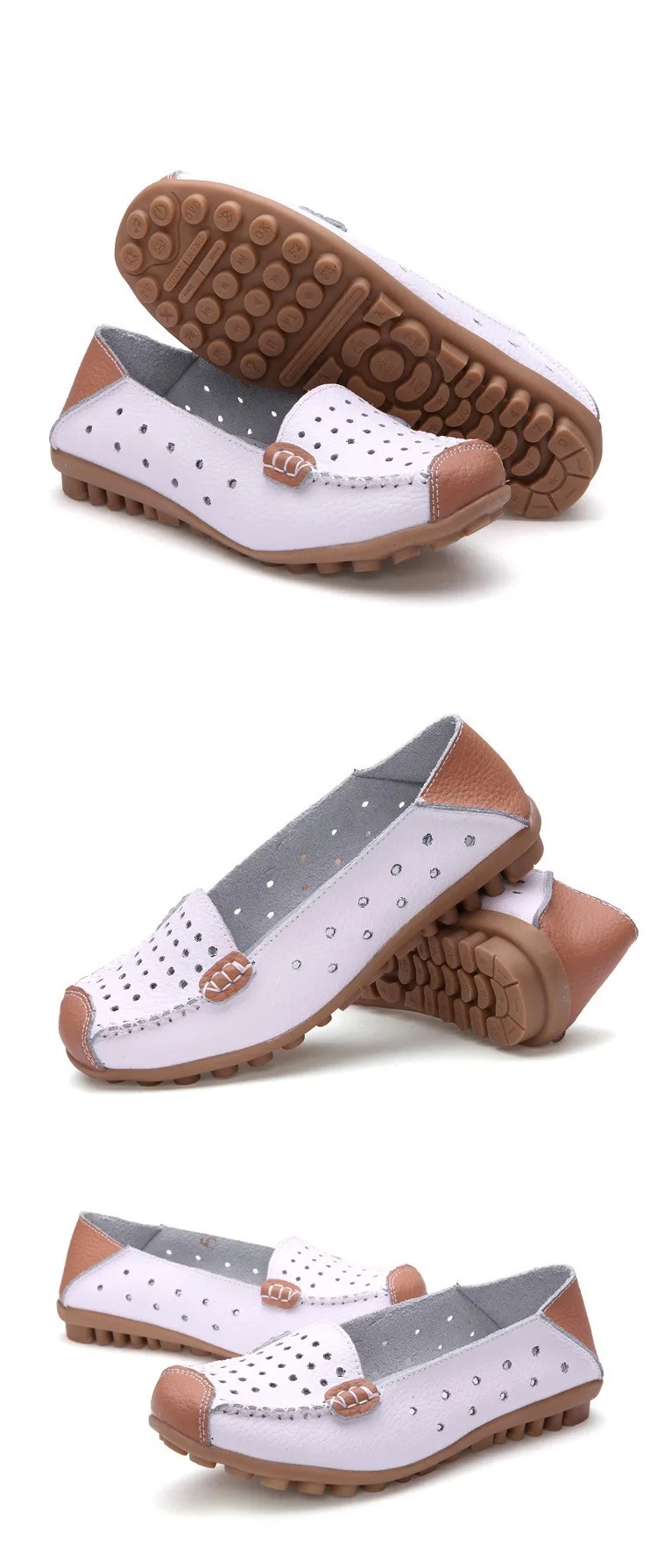 Дамская обувь Повседневные дышащие летние туфли на плоской подошве без шнуровки из натуральной кожи Летние дамские лоферы с узором WSH2018