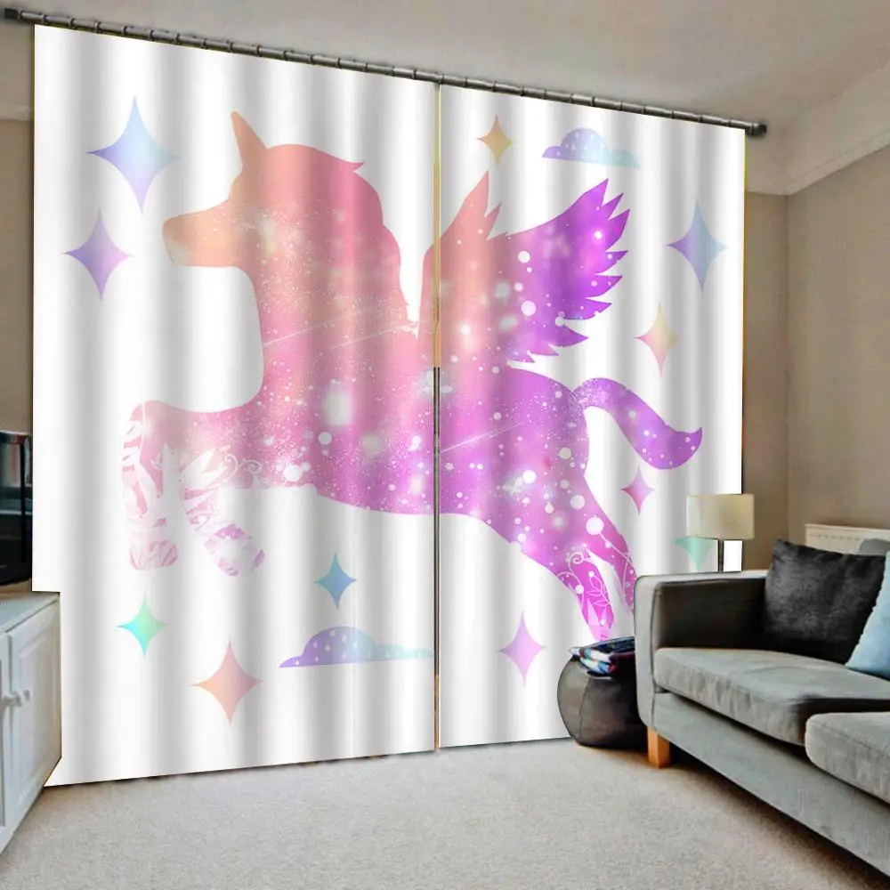 

3D Unicorn With wings Print Windows Curtains for Living Room Bedroom Decorative Kitchen Curtains Drapes Window Treatments custom