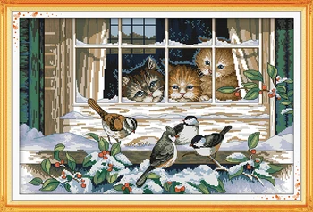 

Landscape out of the window Cat Counted 11CT Printed 14CT Cross Stitch DIY Chinese Cotton Cross-stitch Kit Embroidery Needlework