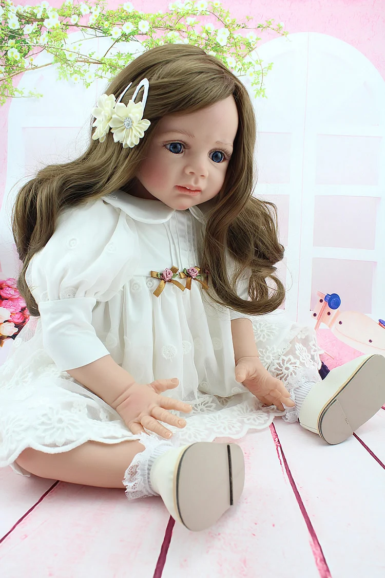 60 см длинные волосы голубые глаза девочка кукла игрушки для девочек силиконовые куклы реборн игрушки 24 дюймов настоящая кукла реборн детские игрушки новорожденные младенцы
