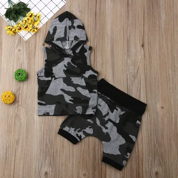 

Emmababy Summer Toddler Baby Boy Clothes Sleeveless Hooded Tops Short Pants 2Pcs Camouflage Tracksuit Outfits