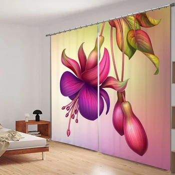 

Customize 3D Blackout Curtains Exotic Colored Flowers Pattern non-fading Fabric Girl Bedroom Curtains for Living Room Cafe Hotel