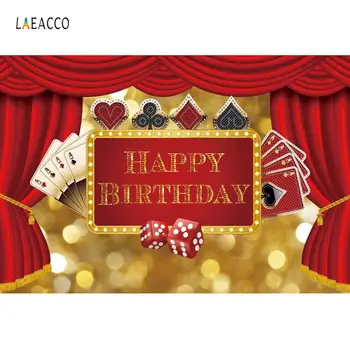 

Laeacco Stage Backdrops Happy Birthday Party Casino Dice Red Curtain Poster Portrait Photo Backgrounds Photocall Photo Studio