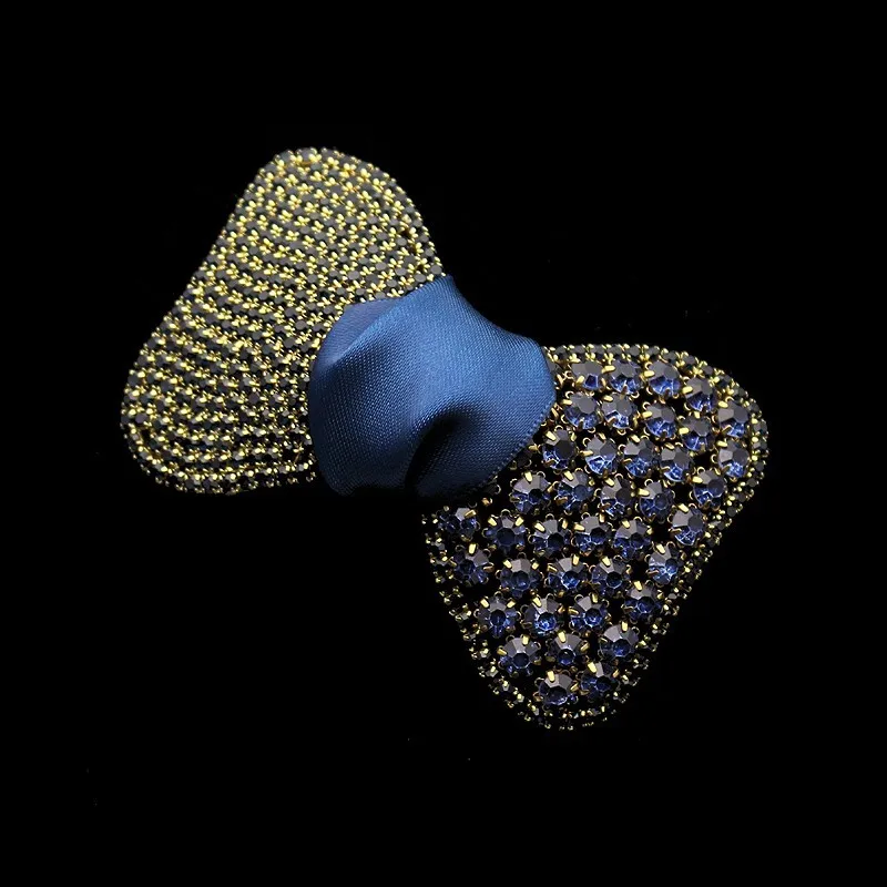 

Luxury Women Hair Accessories Girls Head Jewelry Blue Crystal Hair Barrette Ribbon Diamante Hair Bow Clip Rhinestone Barrettes