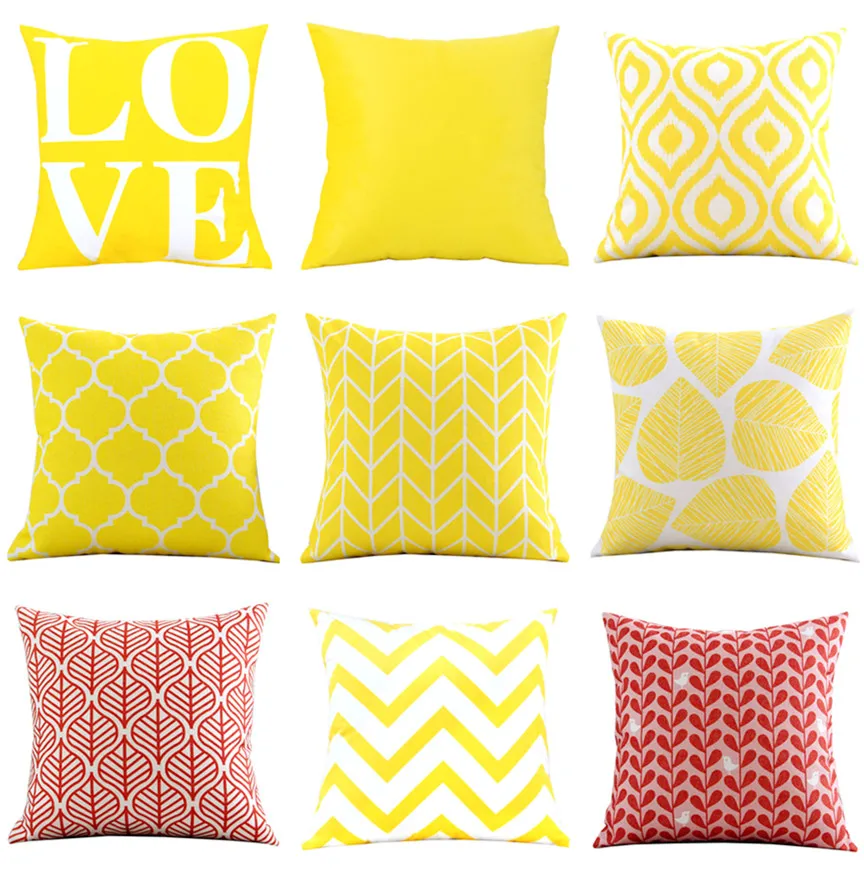 

Yellow Red Home Decor Velvet Pillow Cover Leaves Chevron Geometric Cushion Cover For Sofa 45*45cm Decorative Pillows Sham