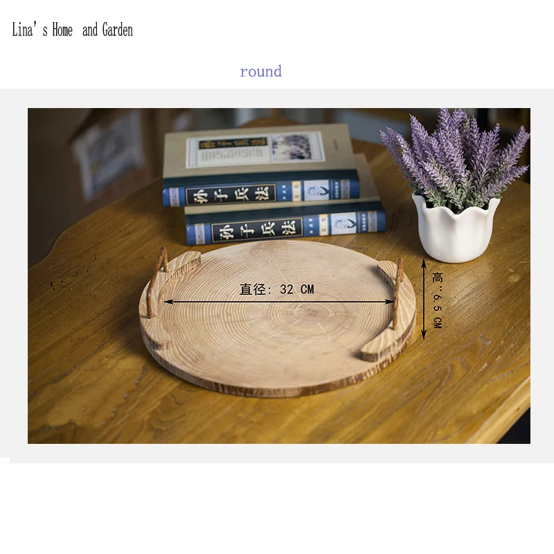 simple design semi-handmade nature finish wood tray with metal handle (4)