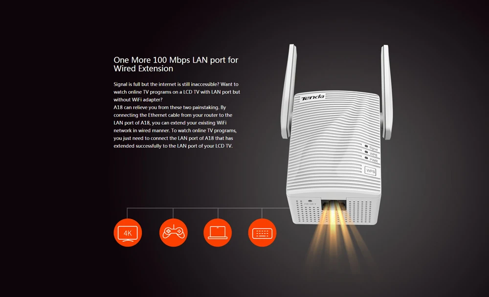 Tenda A18 AC1200Mbps расширитель диапазона двухдиапазонный Wi-Fi усилитель сигнала для ретранслятора легко настроить два внешних omni-направленные