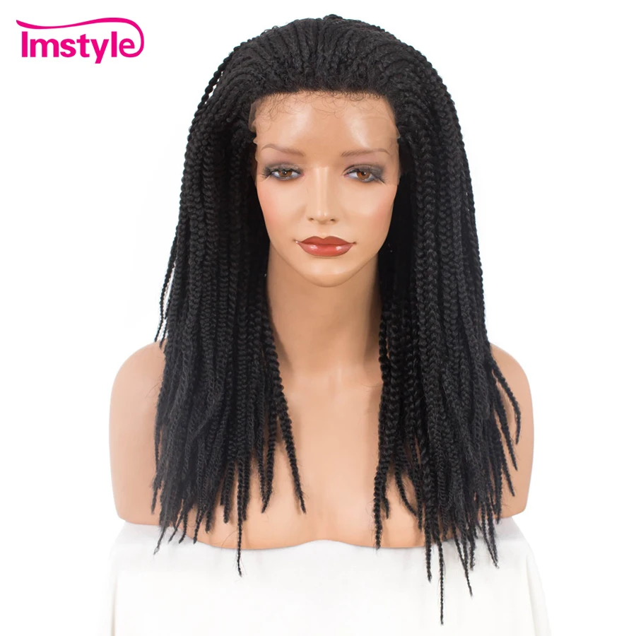 

Imstye 1B# Braided Box Braids Wigs For Women Black Synthetic Lace Front Wig Natural Wigs