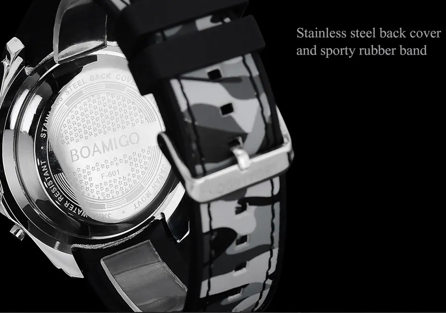 BOAMIGO Brand Men Watches Multiple Time Zone Sport Watch Rubber Band Gray Digital Analog LED Wristwatch Waterproof Reloj Hombre (23)