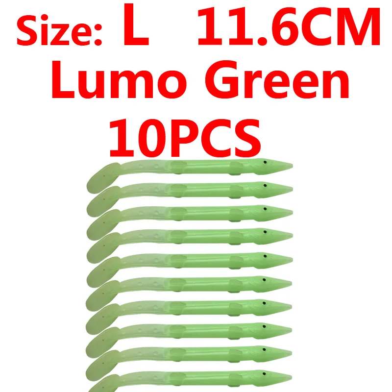 Lumo green L 10PCS 10 шт., приманка для рыбной ловли в соленой воде, приманка для рыбной ловли, Мягкая приманка для рыбной ловли, приманка для рыбной ловли, приманка для рыбной ловли Сабики, лумо, белый, розовый, зеленый, красный цвет - Цвет: Lumo green L 10PCS
