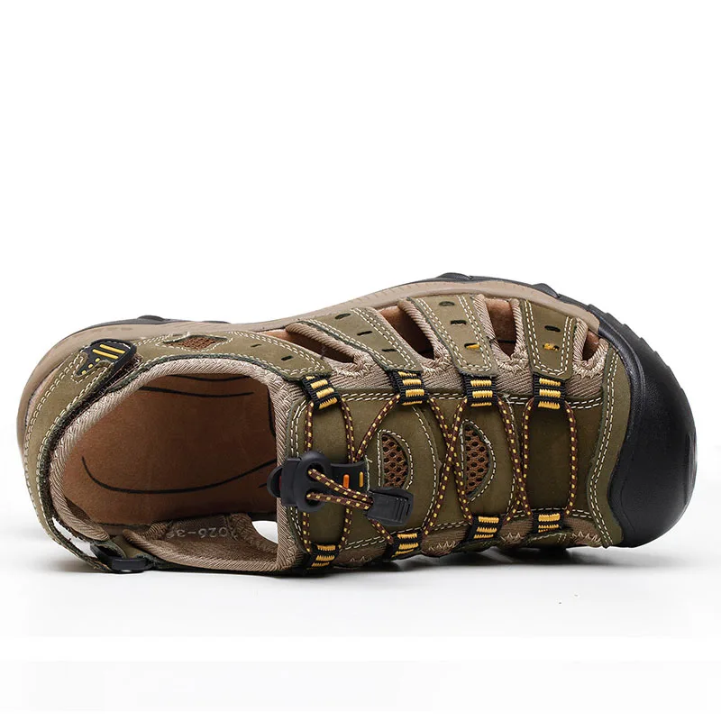 Уличные мужские треккинговые сандалии из натуральной кожи для альпинизма, треккинга, спортивная обувь, резиновые противоскользящие дышащие водные сандалии