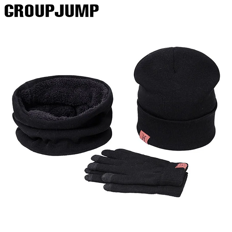 

2019 New Brand Winter Knitting Beanie Hat Scarf Glove Sets Men Women Woolen Hats Unisex Thicken Plus Velvet Scarf Caps Set