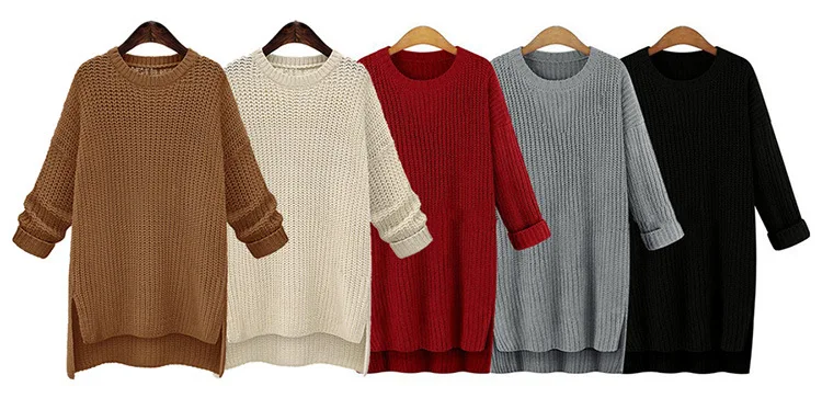 New Open-fork Long Sweater Coat Pulover Feminino Autumn Winter Women Knitted Jumper Thickened O-neck Long Sleeve Sweater