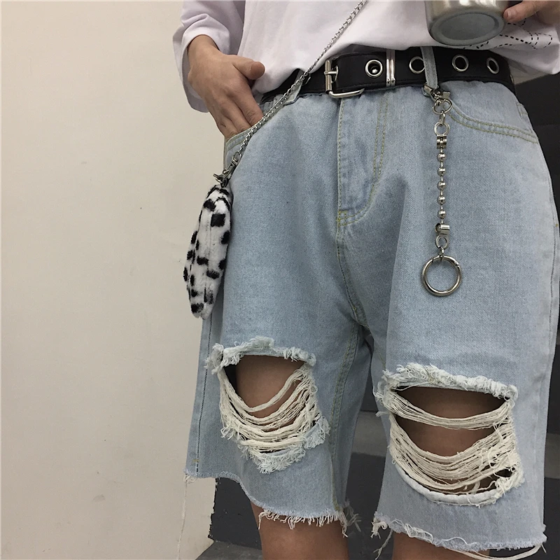 

Harajuku Pants Women High Waist Knee Length Bf Ripped Jeans 2019 New Ins Fashion Loose Casual Jeans for Female